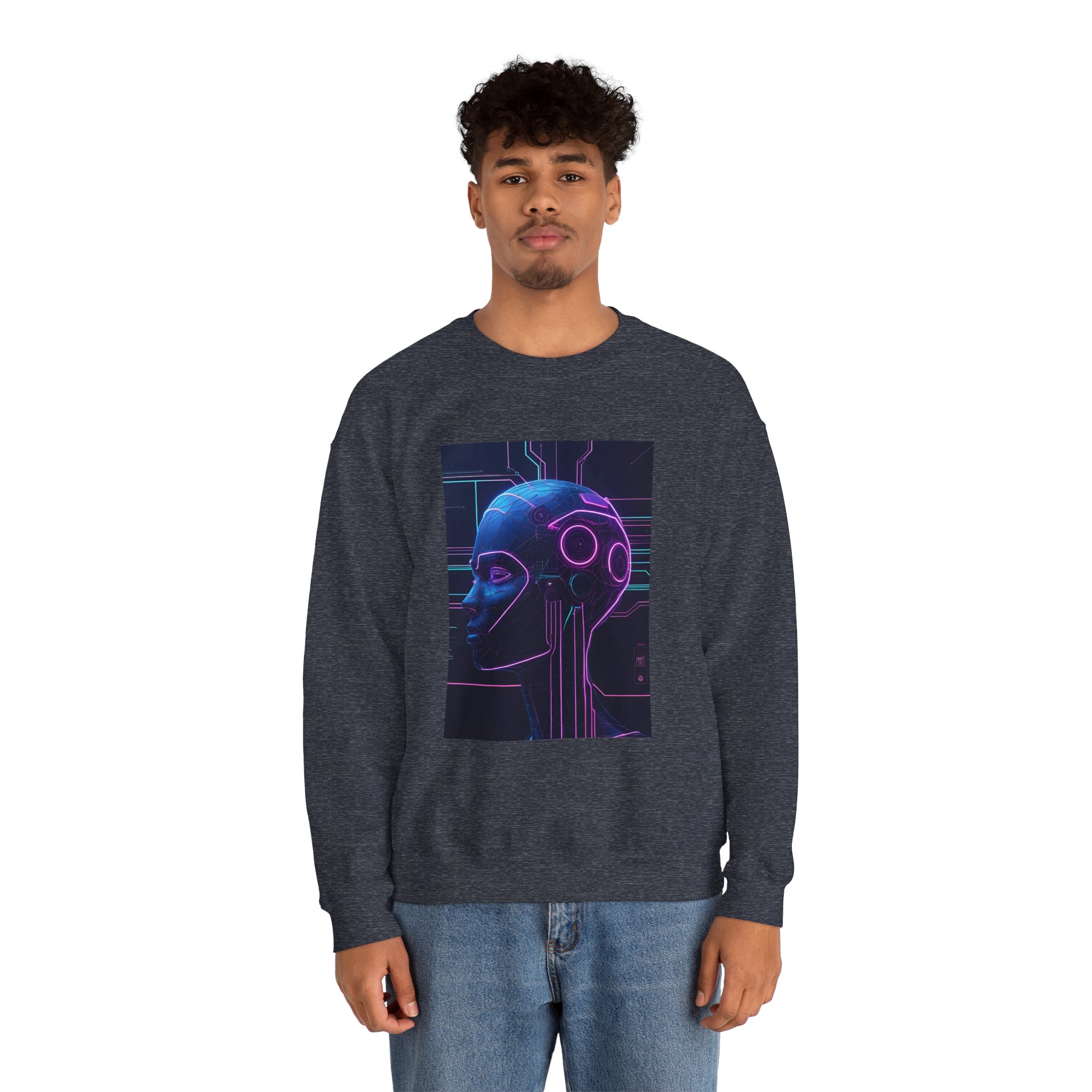 Cyberpunk AI Wireframe Neon Circuit Dark Sci-Fi Crewneck Sweatshirt - Image 40