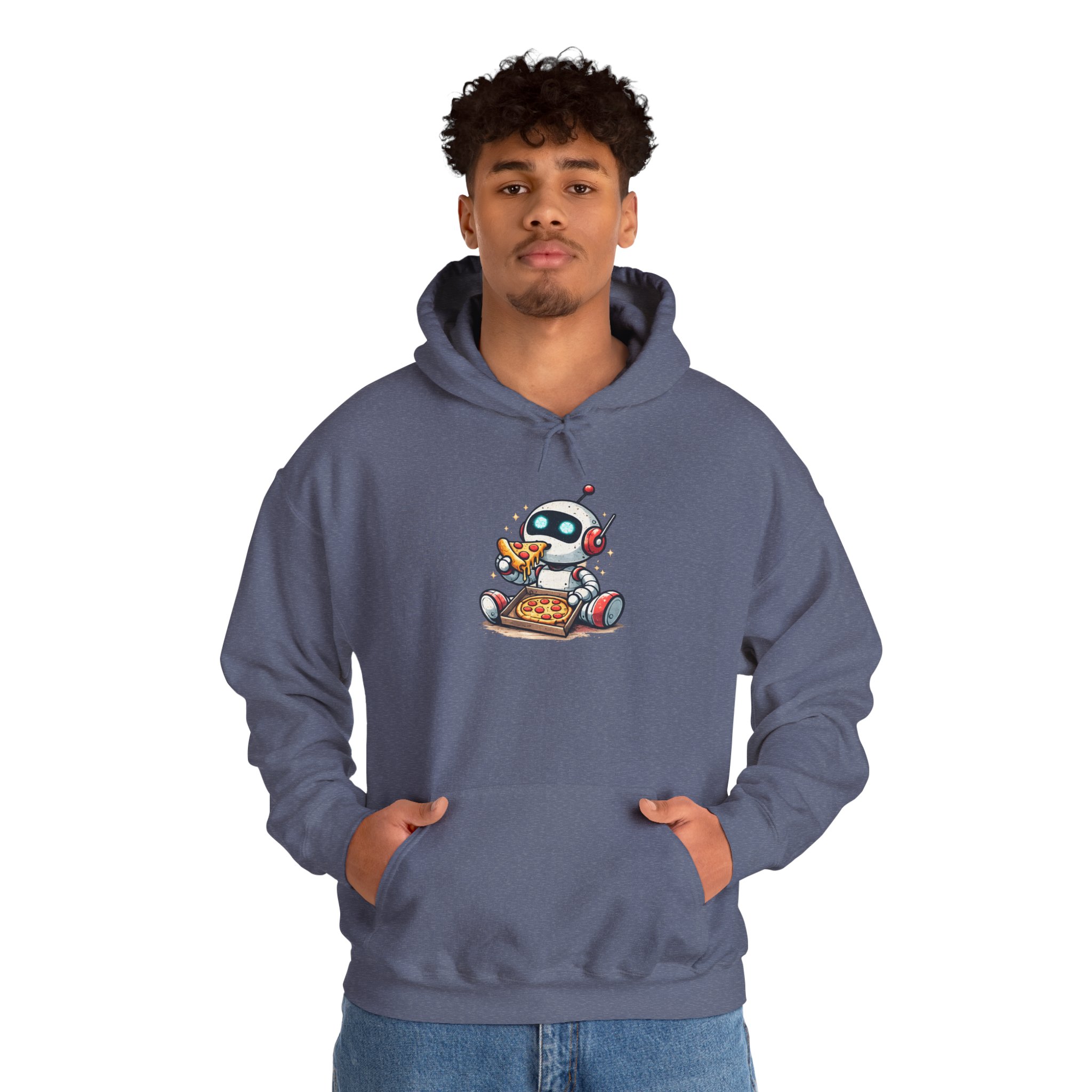 Robot Eating Pizza – Cute AI Tech Humor Graphic Pullover Hoodie - Image 127