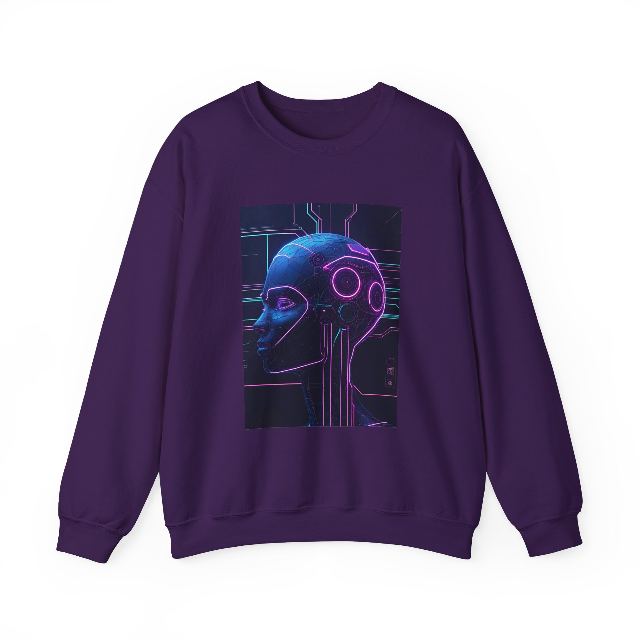 Cyberpunk AI Wireframe Neon Circuit Dark Sci-Fi Crewneck Sweatshirt - Image 57