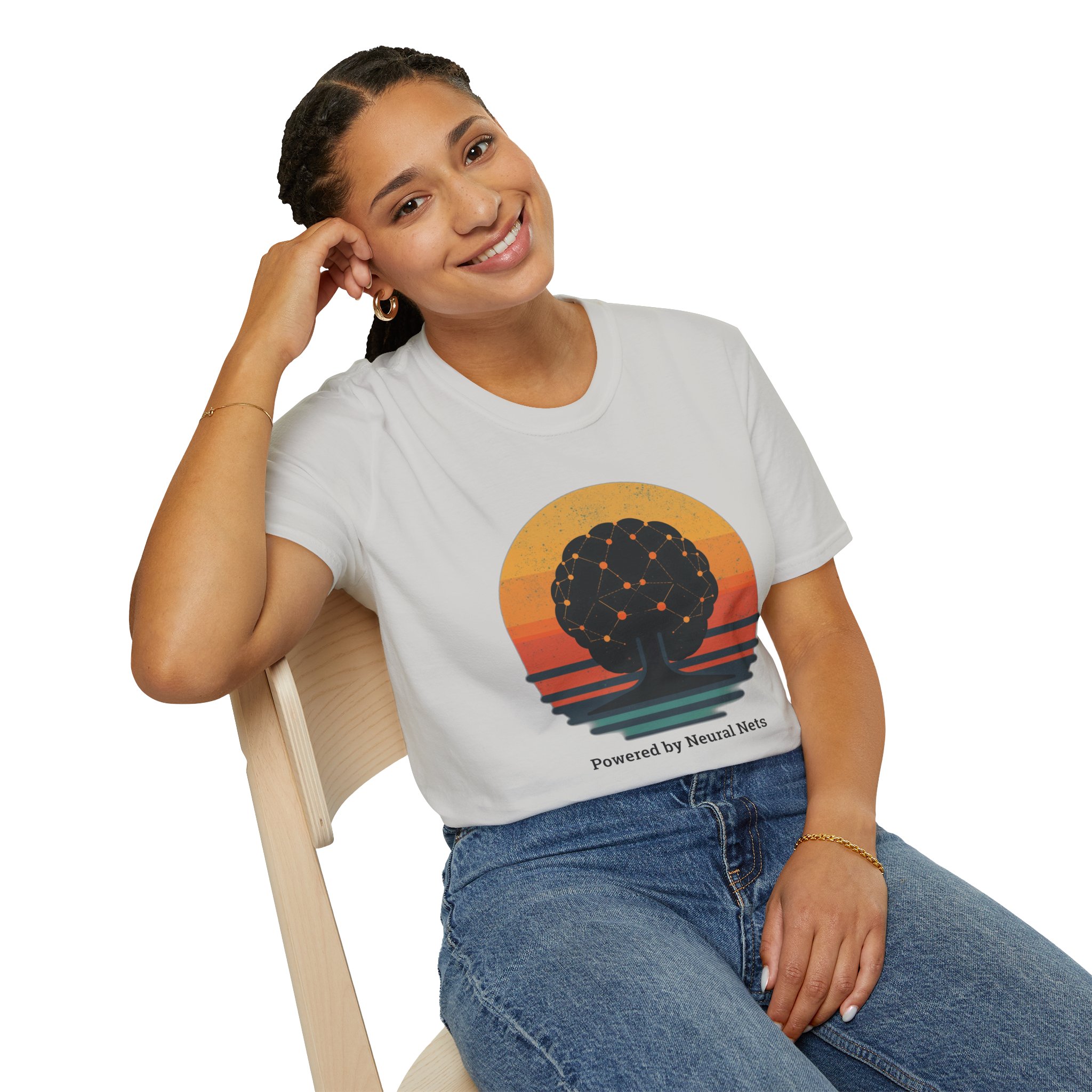 Powered by Neural Nets Retro Sunset Neural Network Tree AI T-Shirt - Image 33