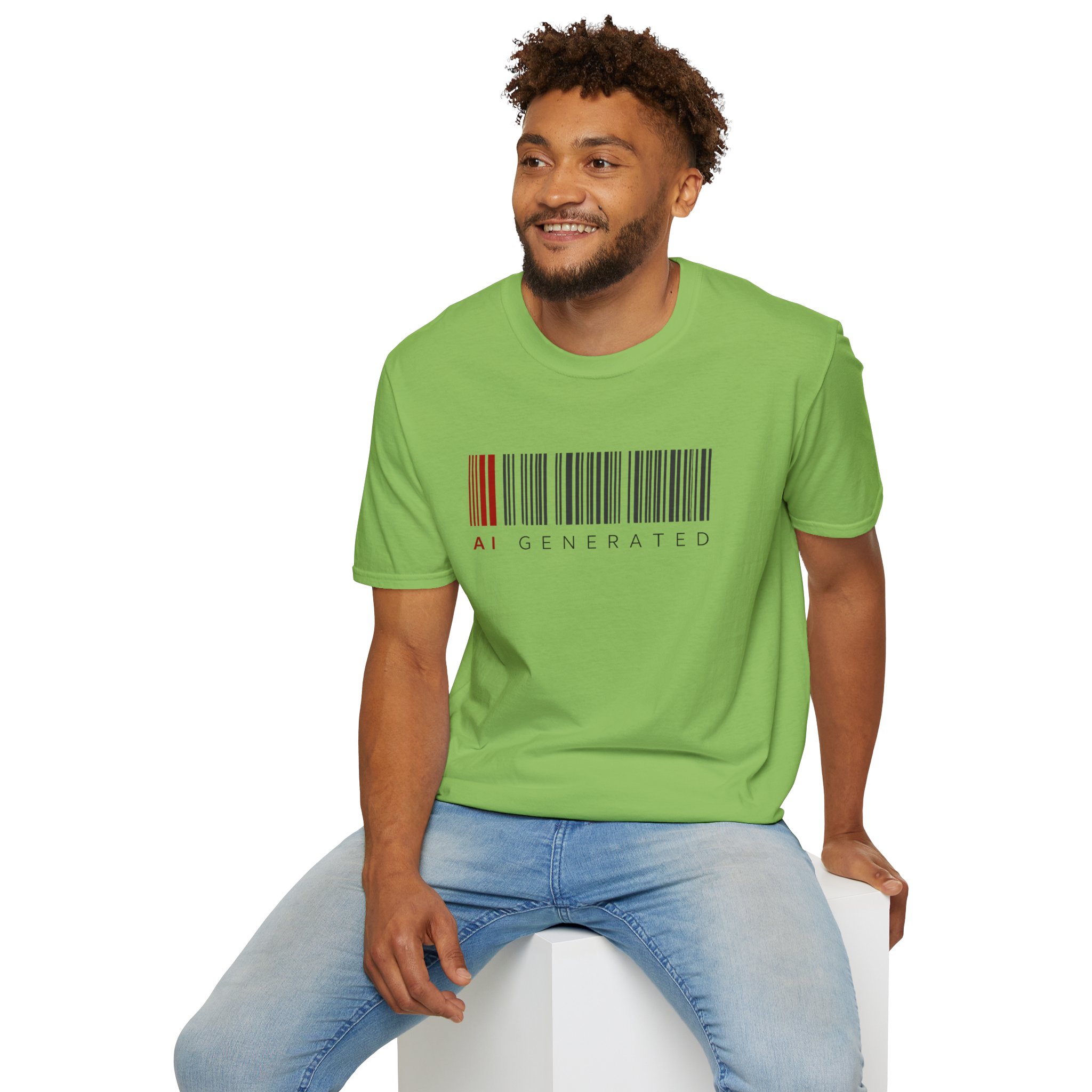 AI Generated Barcode Dark Minimalist Generative Art Graphic T-Shirt - Image 98