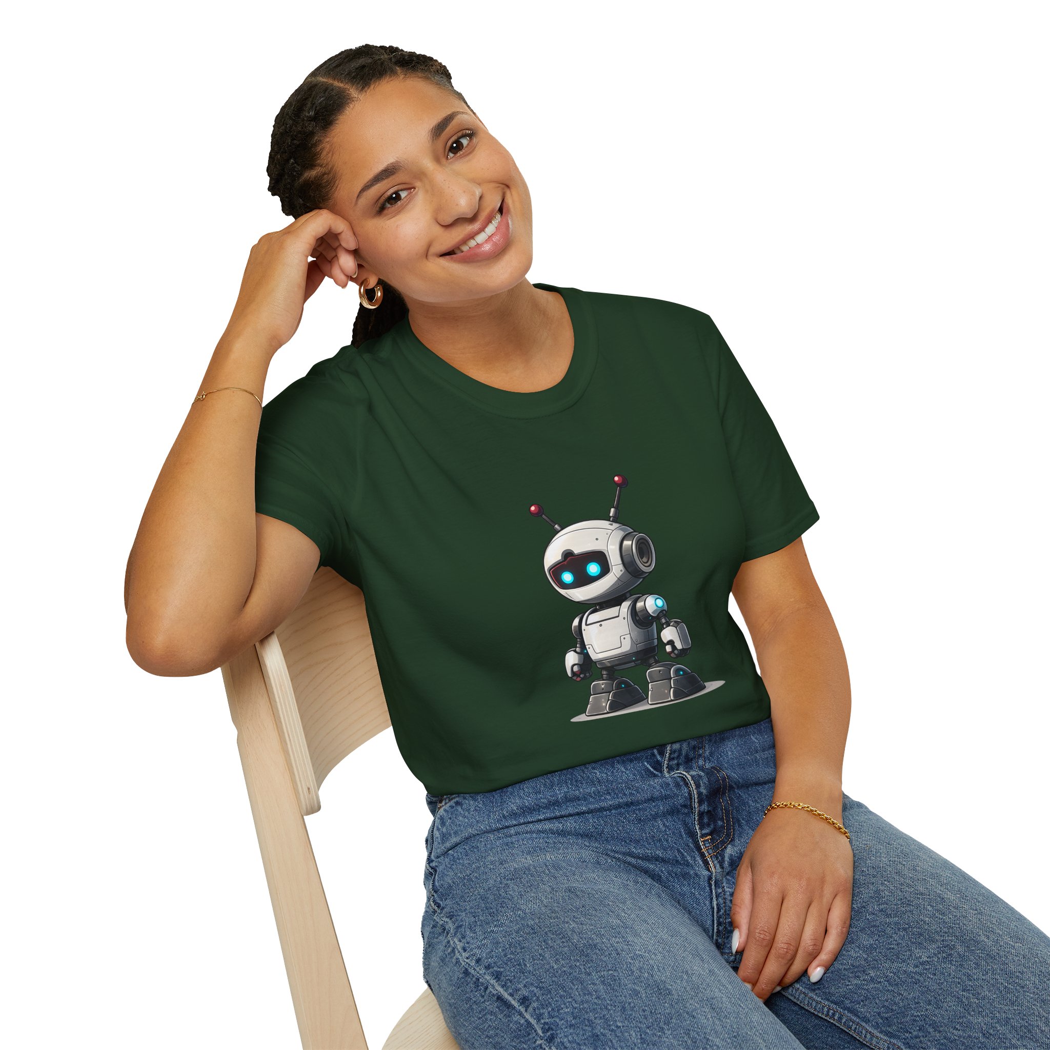 Cute Robot Glowing Eyes – Funny AI Tech Mascot Graphic T-Shirt - Image 96
