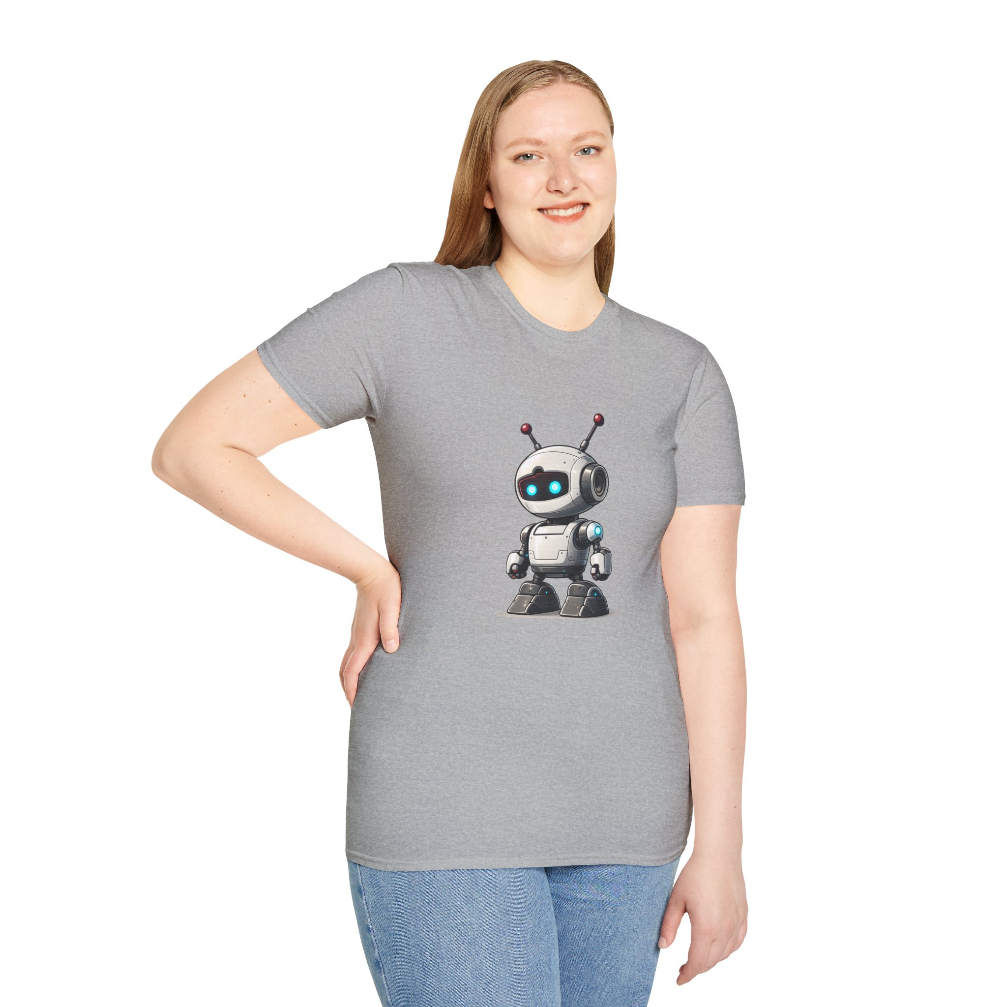Cute Robot Glowing Eyes – Funny AI Tech Mascot Graphic T-Shirt - Image 6