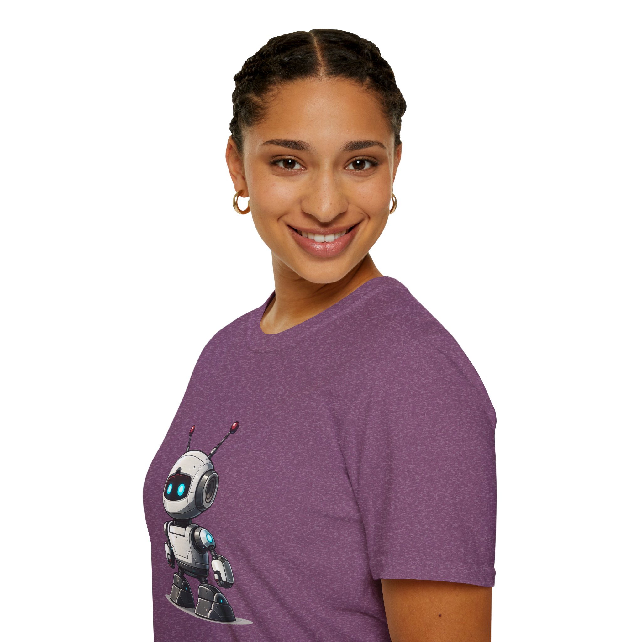 Cute Robot Glowing Eyes – Funny AI Tech Mascot Graphic T-Shirt - Image 150