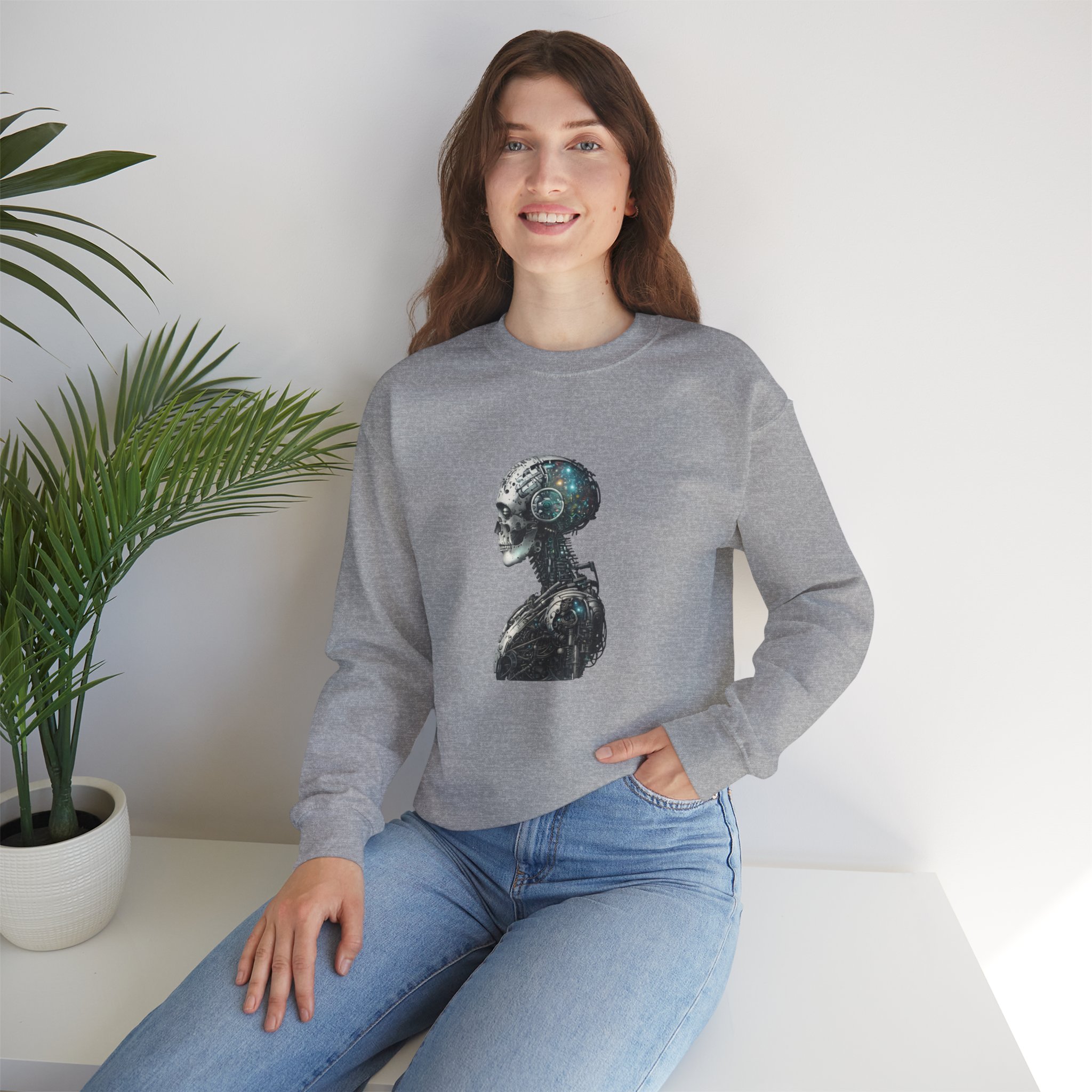 Cosmic Cyber Skull – Dark Cyberpunk Biomechanical Crewneck Sweatshirt - Image 44