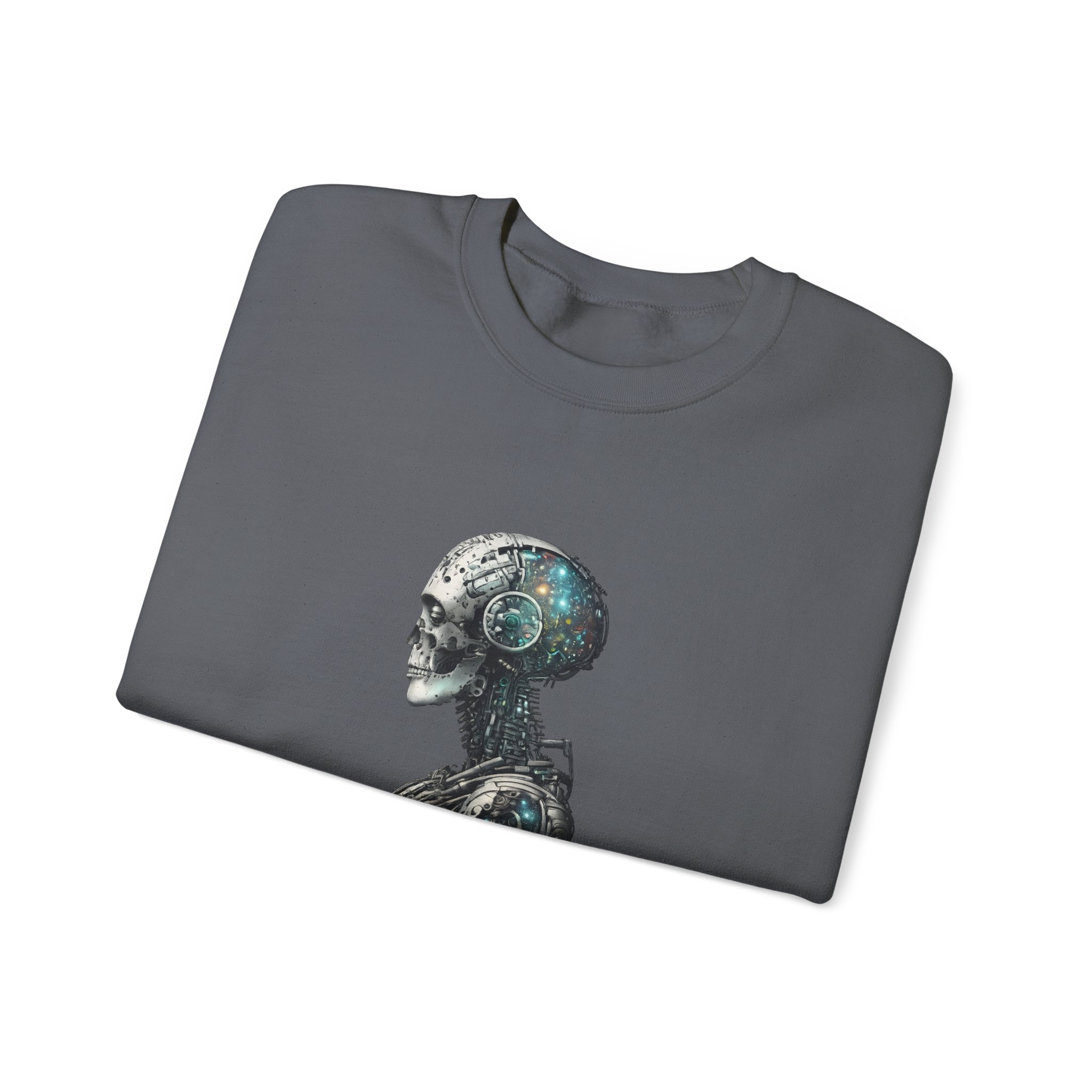 Cosmic Cyber Skull – Dark Cyberpunk Biomechanical Crewneck Sweatshirt - Image 111