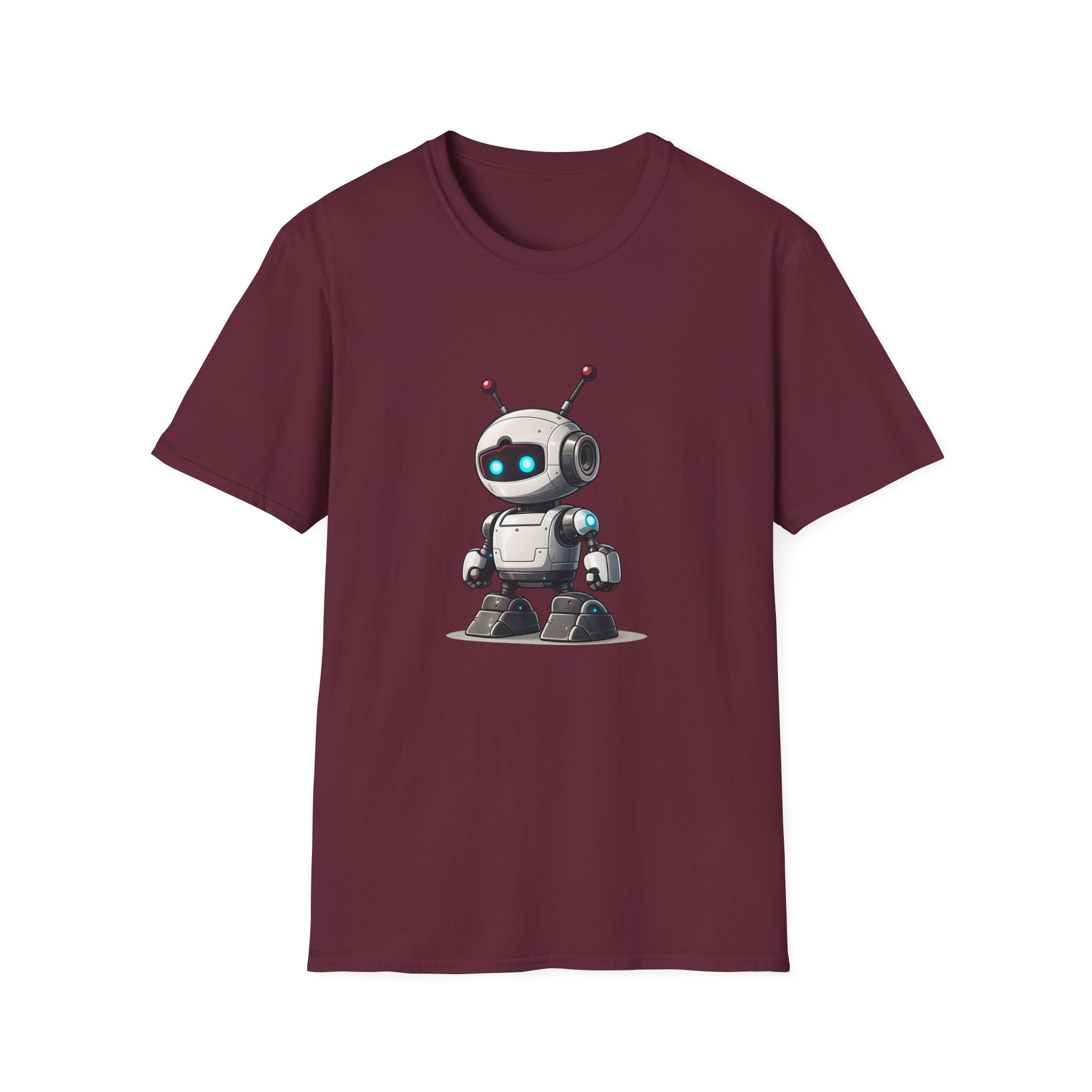 Cute Robot Glowing Eyes – Funny AI Tech Mascot Graphic T-Shirt - Image 45