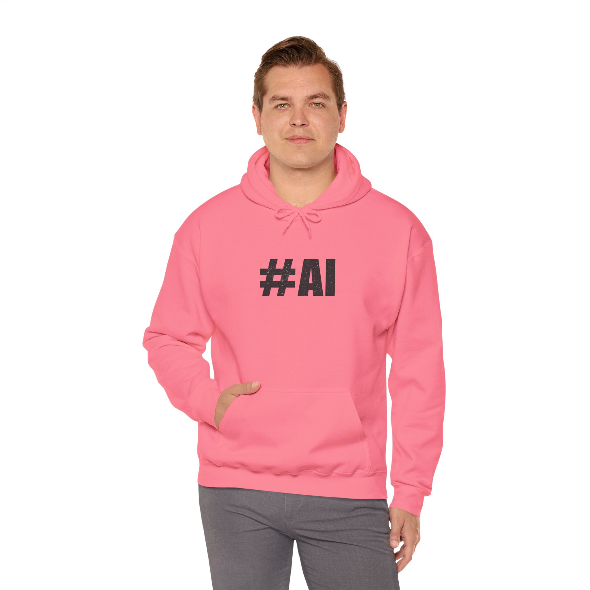 #AI Distressed Dark Minimalist Artificial Intelligence Pullover Hoodie - Image 129