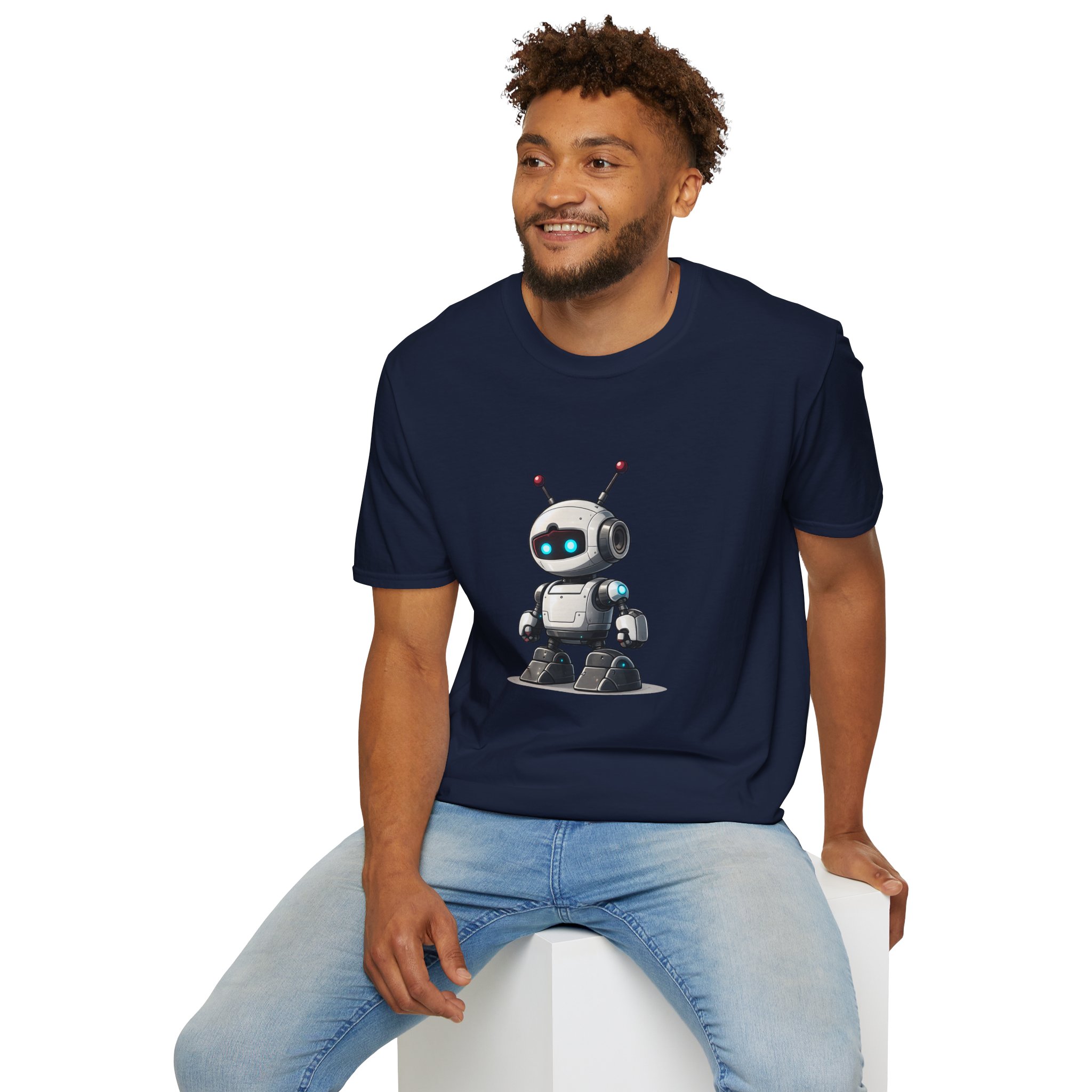 Cute Robot Glowing Eyes – Funny AI Tech Mascot Graphic T-Shirt - Image 131