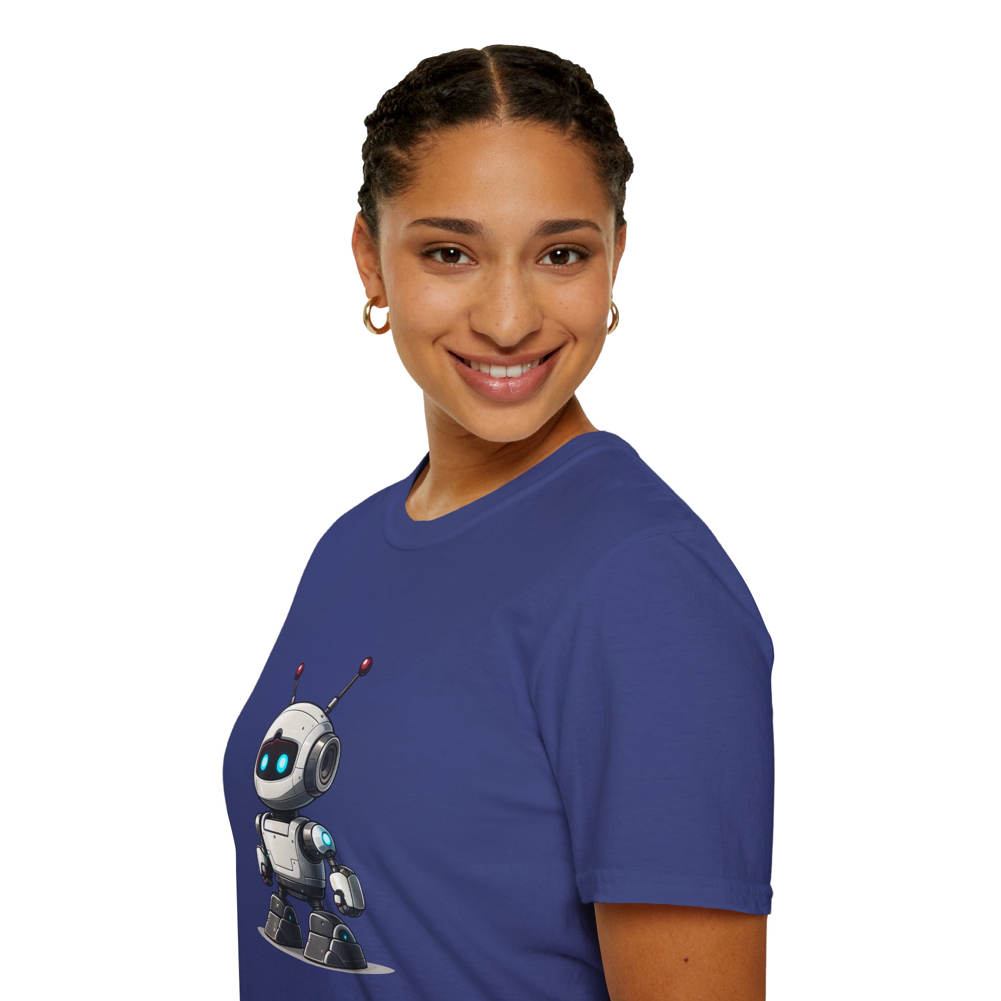 Cute Robot Glowing Eyes – Funny AI Tech Mascot Graphic T-Shirt - Image 106