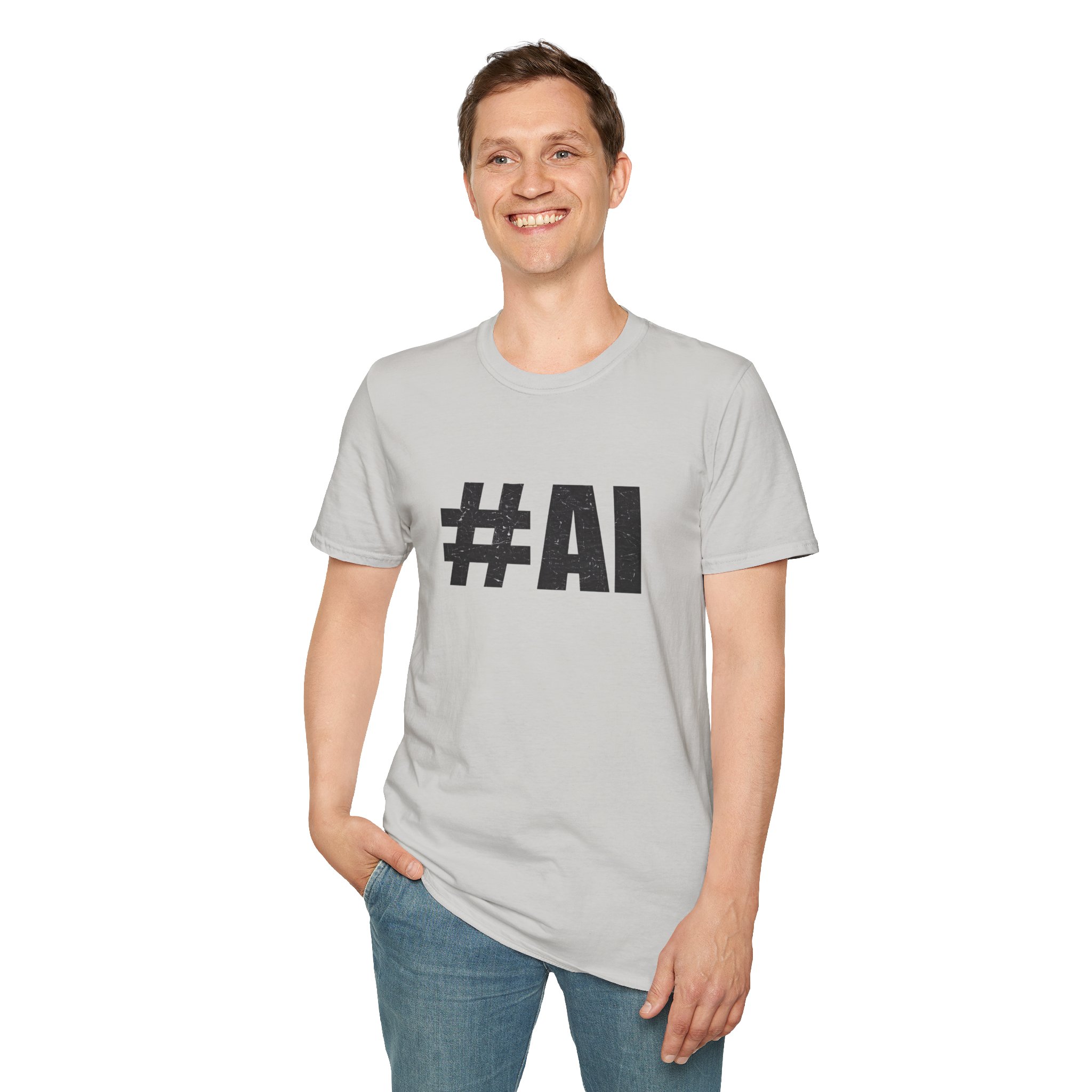 #AI Distressed Dark Minimalist Artificial Intelligence Graphic T-Shirt - Image 39