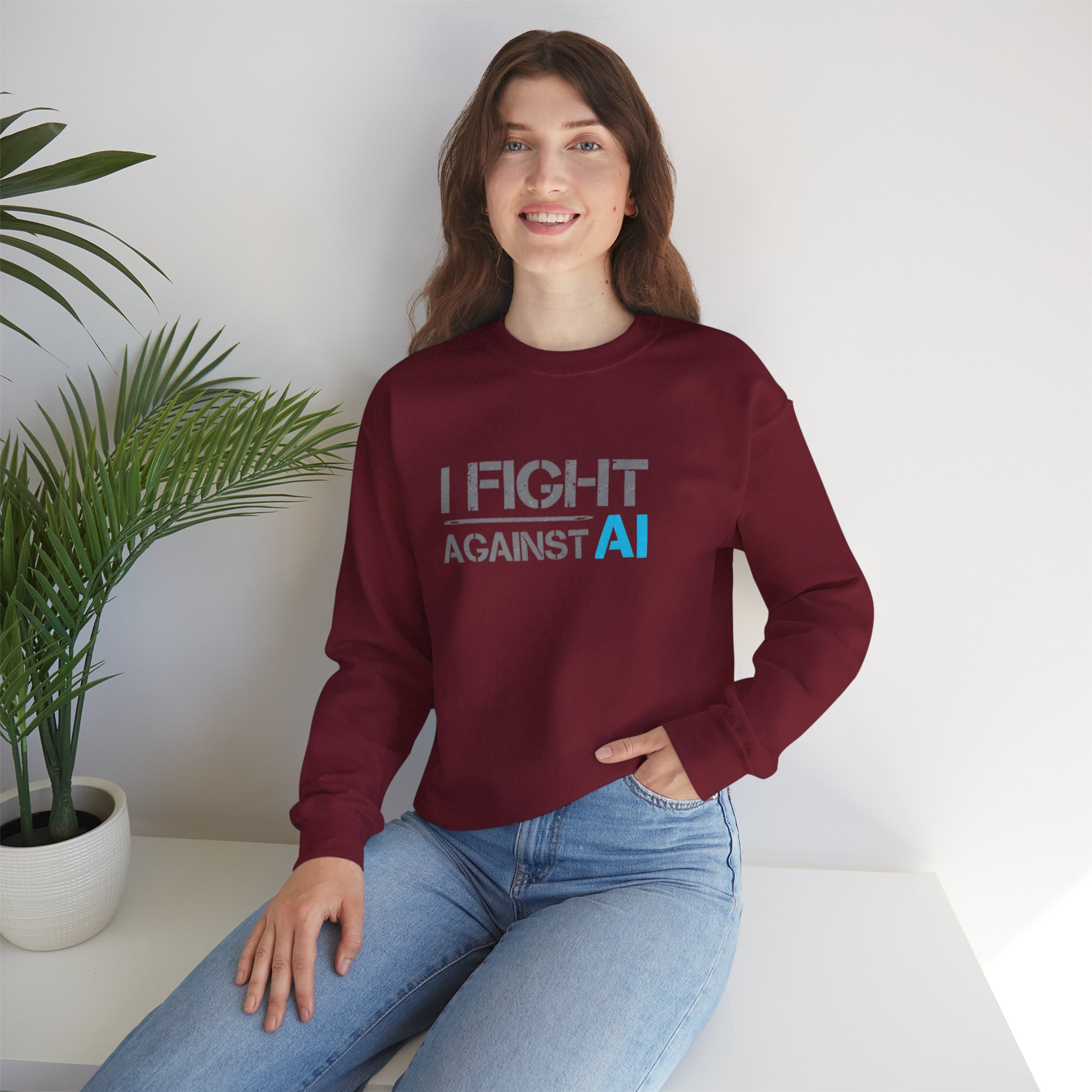 I Fight Against AI – Human Creativity Resistance Crewneck Sweatshirt - Image 89