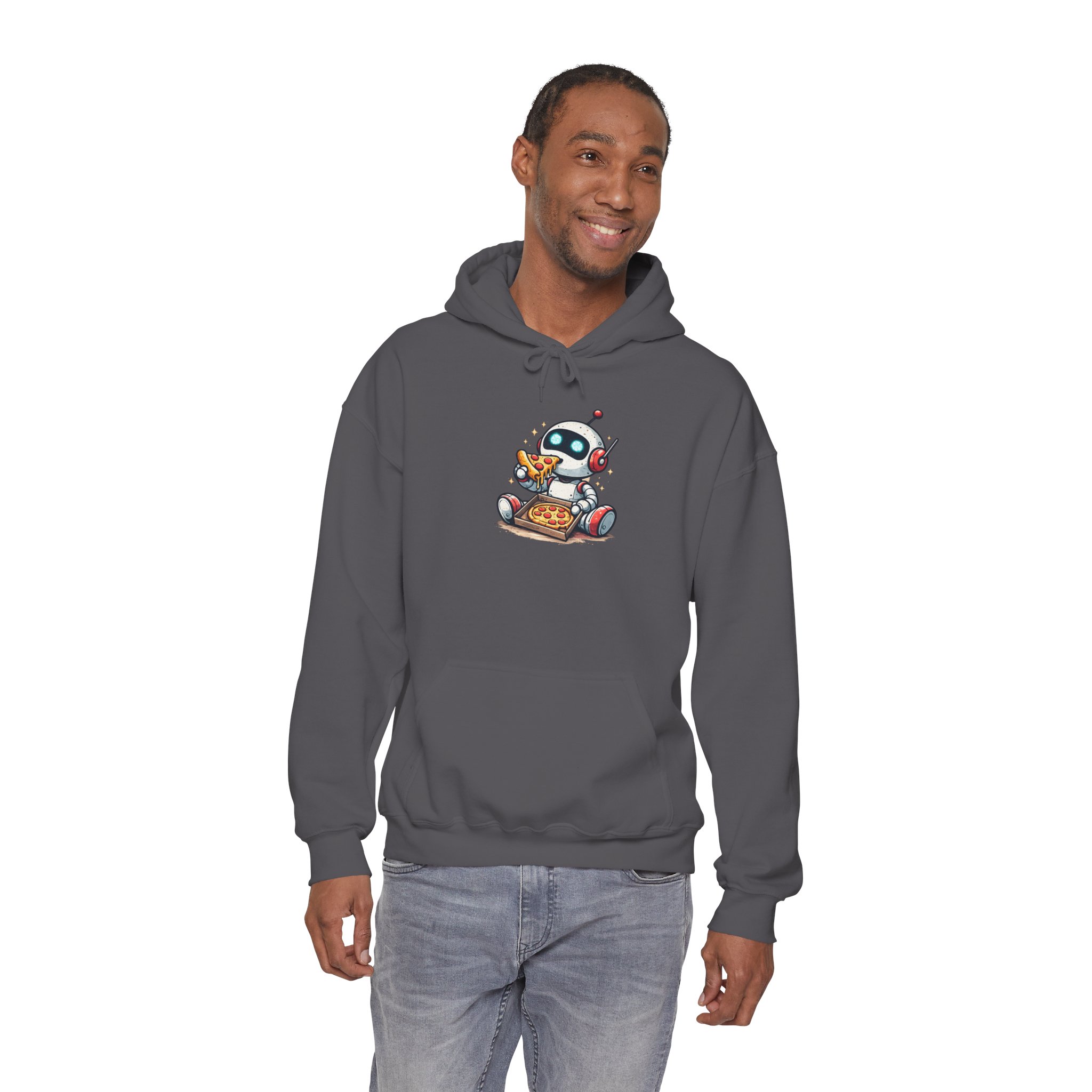 Robot Eating Pizza – Cute AI Tech Humor Graphic Pullover Hoodie - Image 106