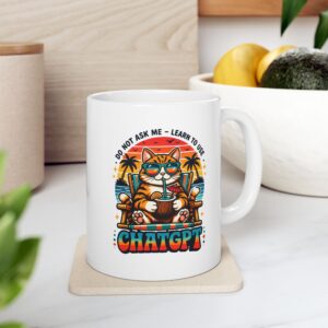 Do Not Ask Me Learn to Use AI — Funny Retro Beach Cat Coffee Mug (11oz, 15oz)