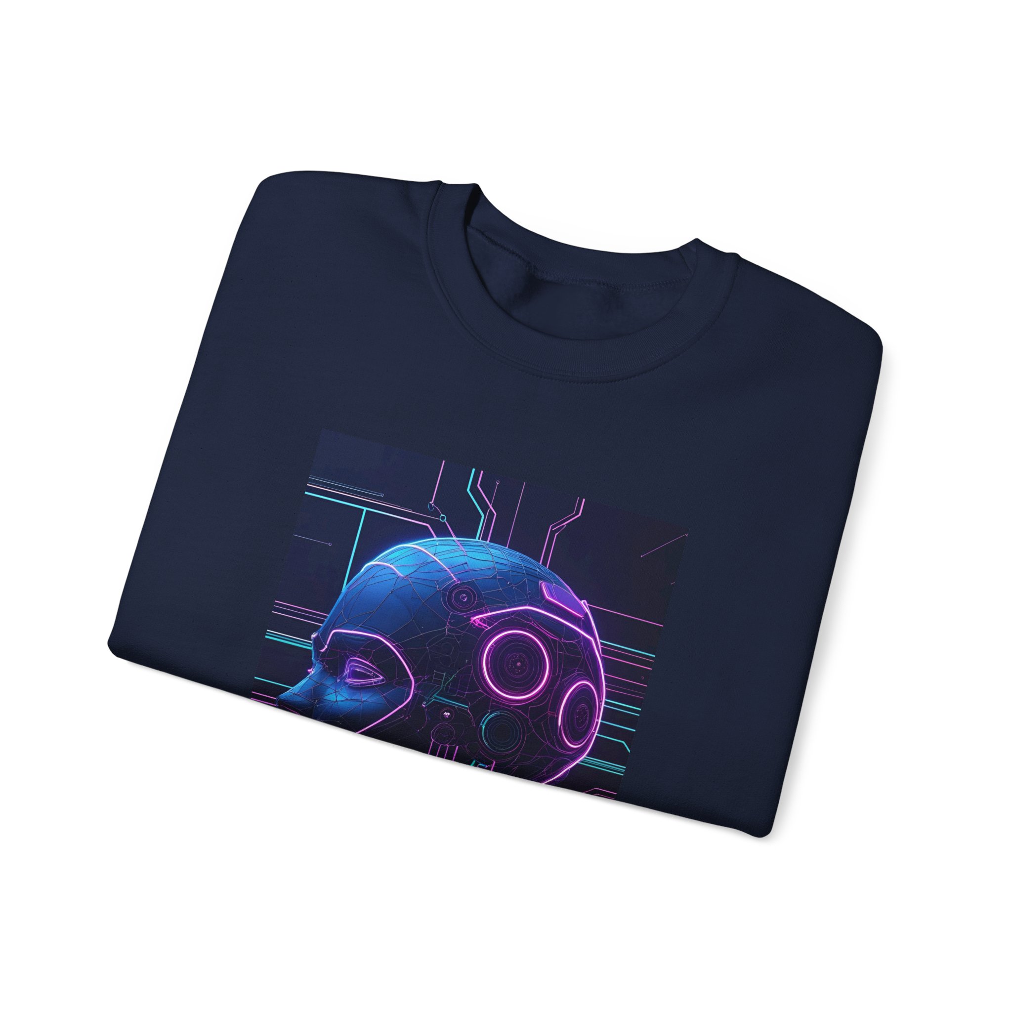 Cyberpunk AI Wireframe Neon Circuit Dark Sci-Fi Crewneck Sweatshirt - Image 52