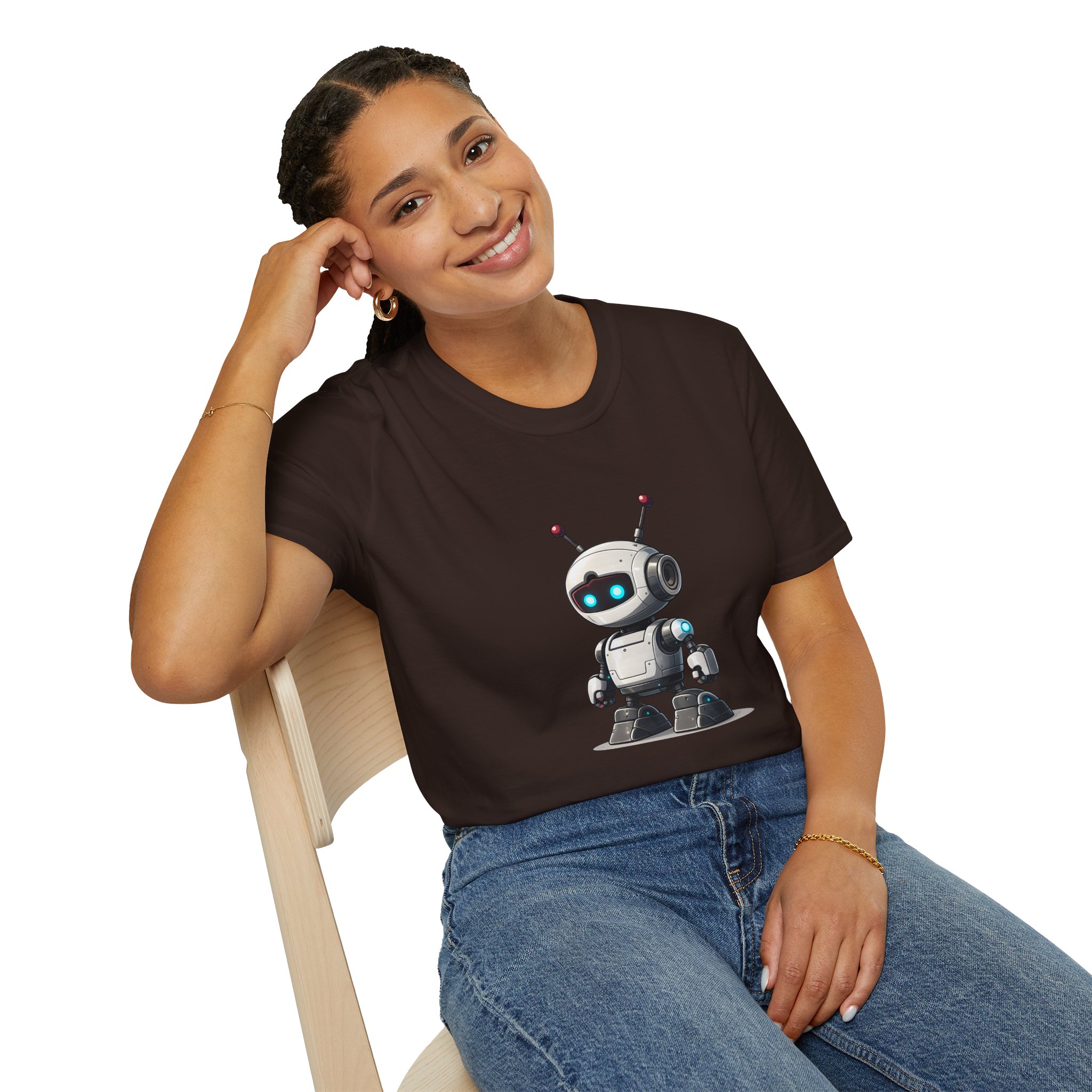 Cute Robot Glowing Eyes – Funny AI Tech Mascot Graphic T-Shirt - Image 63