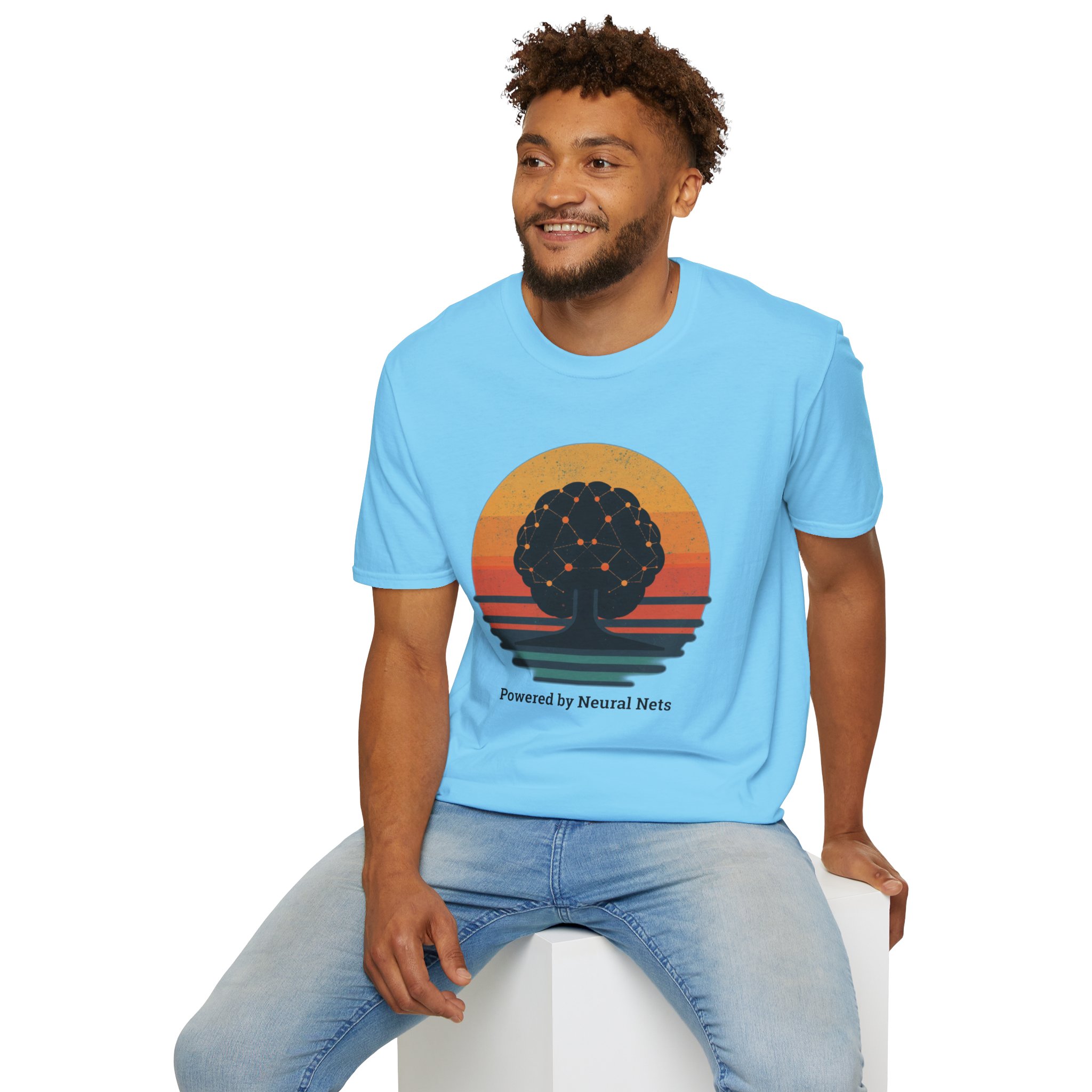 Powered by Neural Nets Retro Sunset Neural Network Tree AI T-Shirt - Image 89