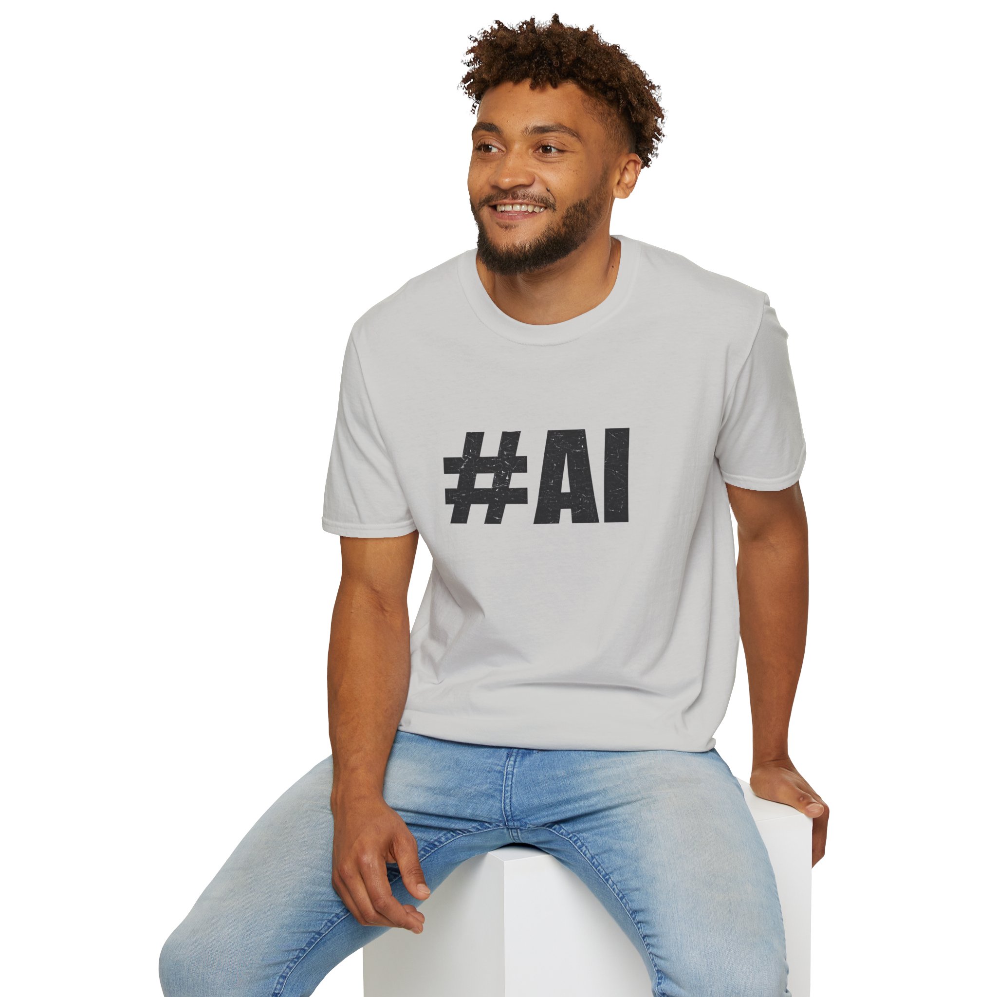 #AI Distressed Dark Minimalist Artificial Intelligence Graphic T-Shirt - Image 43