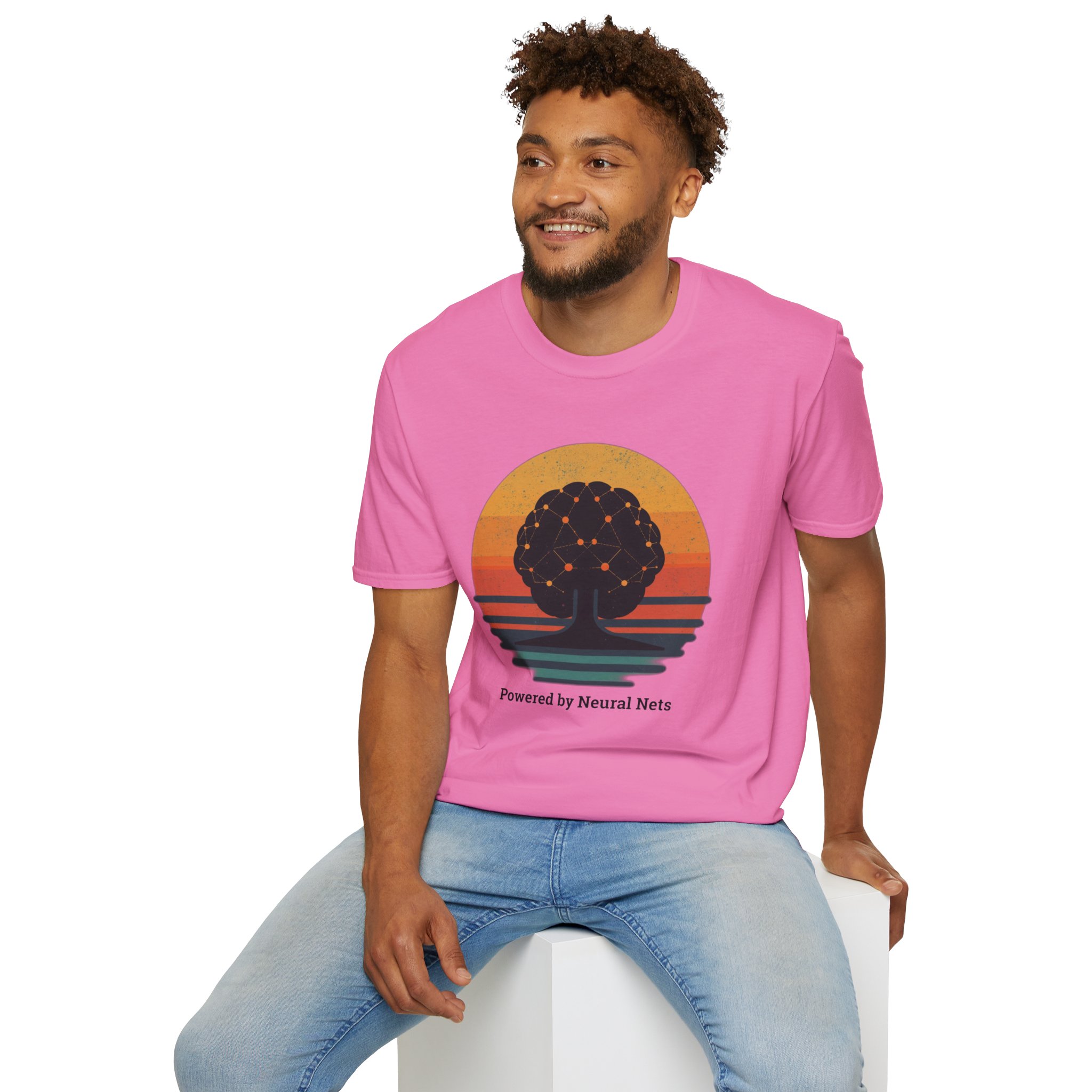 Powered by Neural Nets Retro Sunset Neural Network Tree AI T-Shirt - Image 134