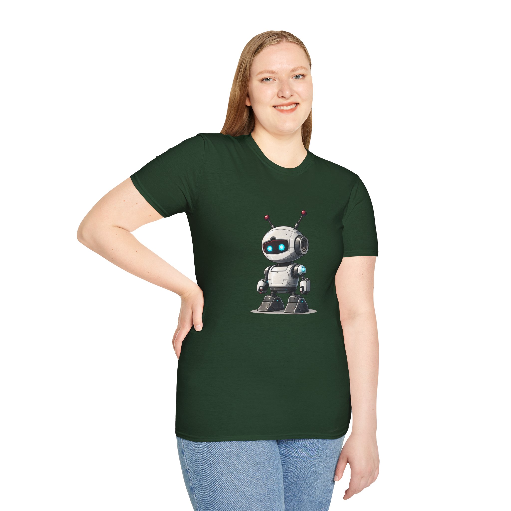 Cute Robot Glowing Eyes – Funny AI Tech Mascot Graphic T-Shirt - Image 93