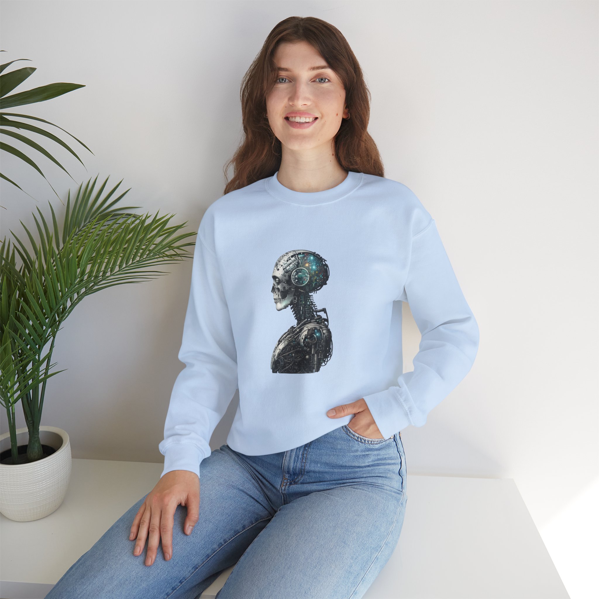 Cosmic Cyber Skull – Dark Cyberpunk Biomechanical Crewneck Sweatshirt - Image 71