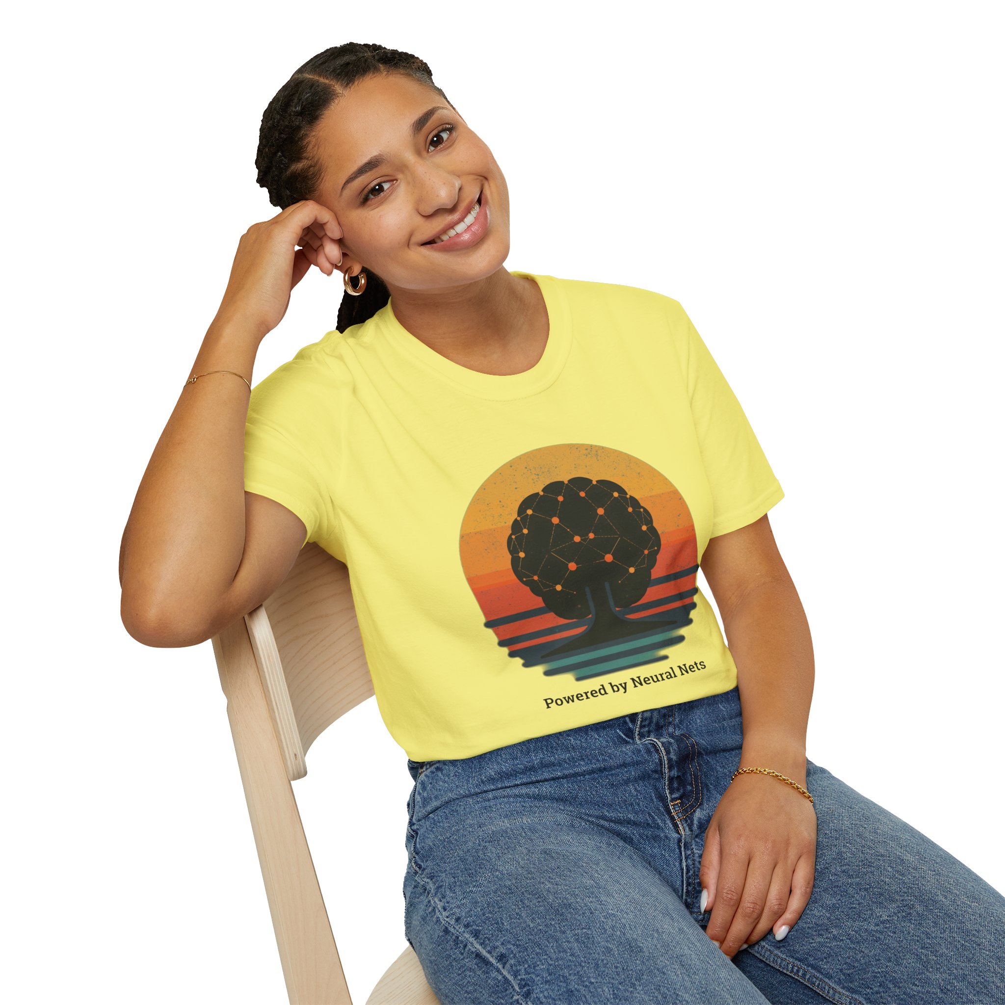 Powered by Neural Nets Retro Sunset Neural Network Tree AI T-Shirt - Image 60