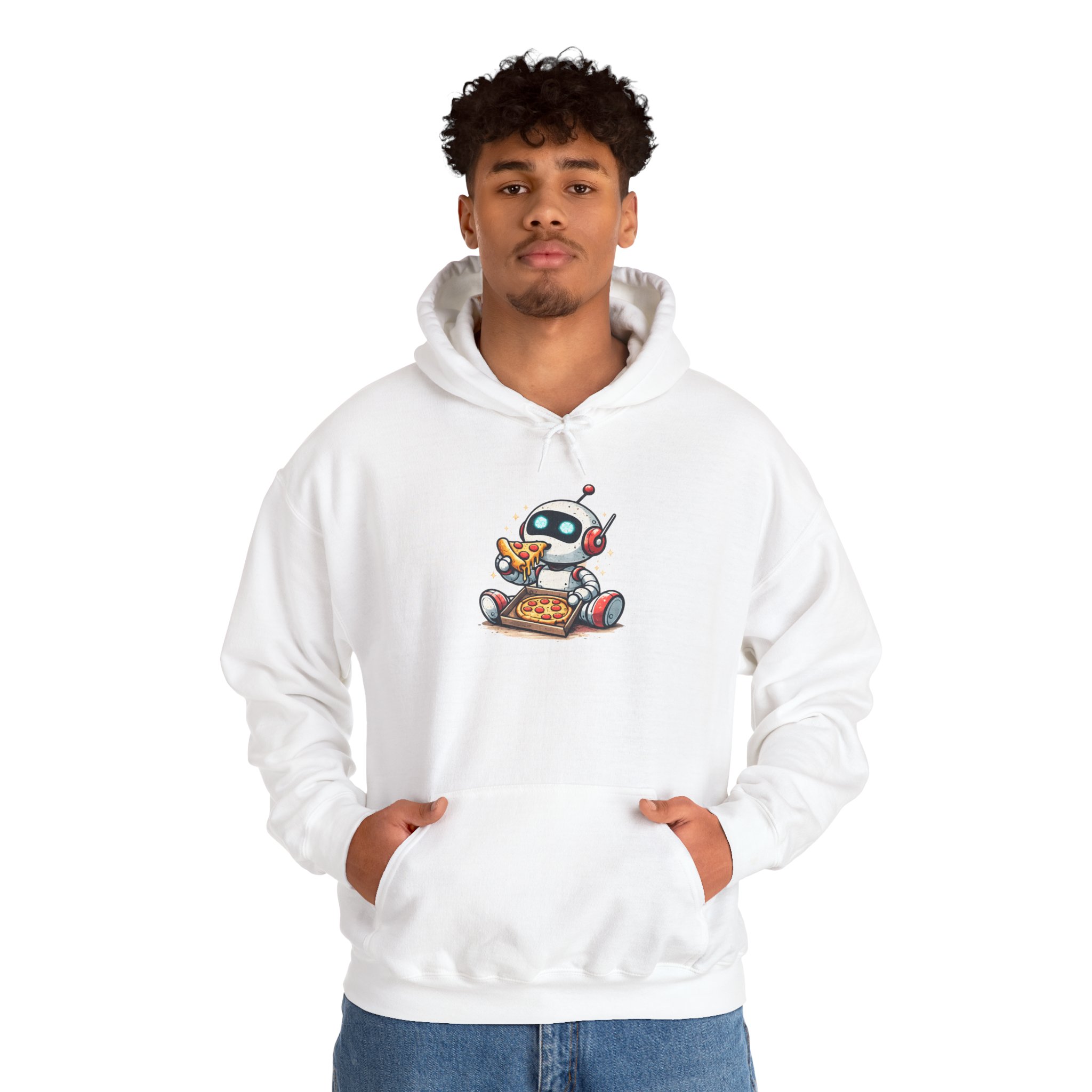Robot Eating Pizza – Cute AI Tech Humor Graphic Pullover Hoodie - Image 16