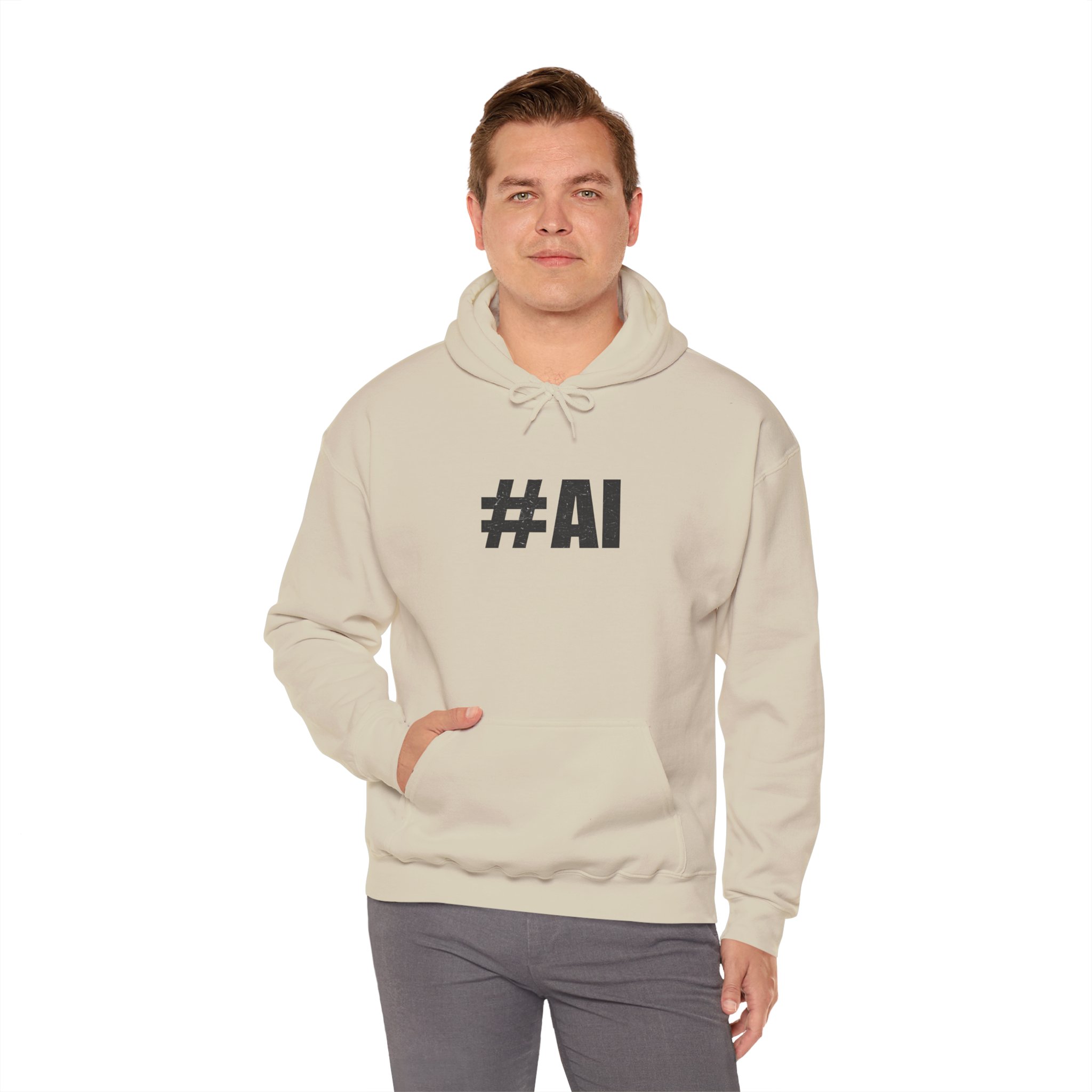 #AI Distressed Dark Minimalist Artificial Intelligence Pullover Hoodie - Image 45