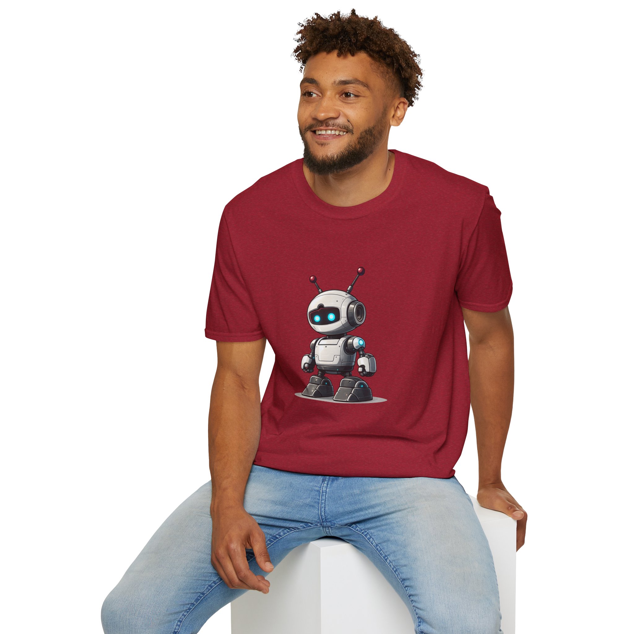 Cute Robot Glowing Eyes – Funny AI Tech Mascot Graphic T-Shirt - Image 164