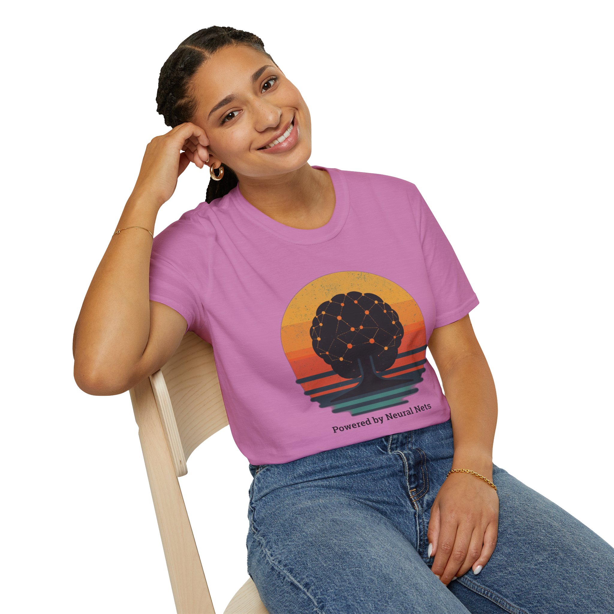Powered by Neural Nets Retro Sunset Neural Network Tree AI T-Shirt - Image 114